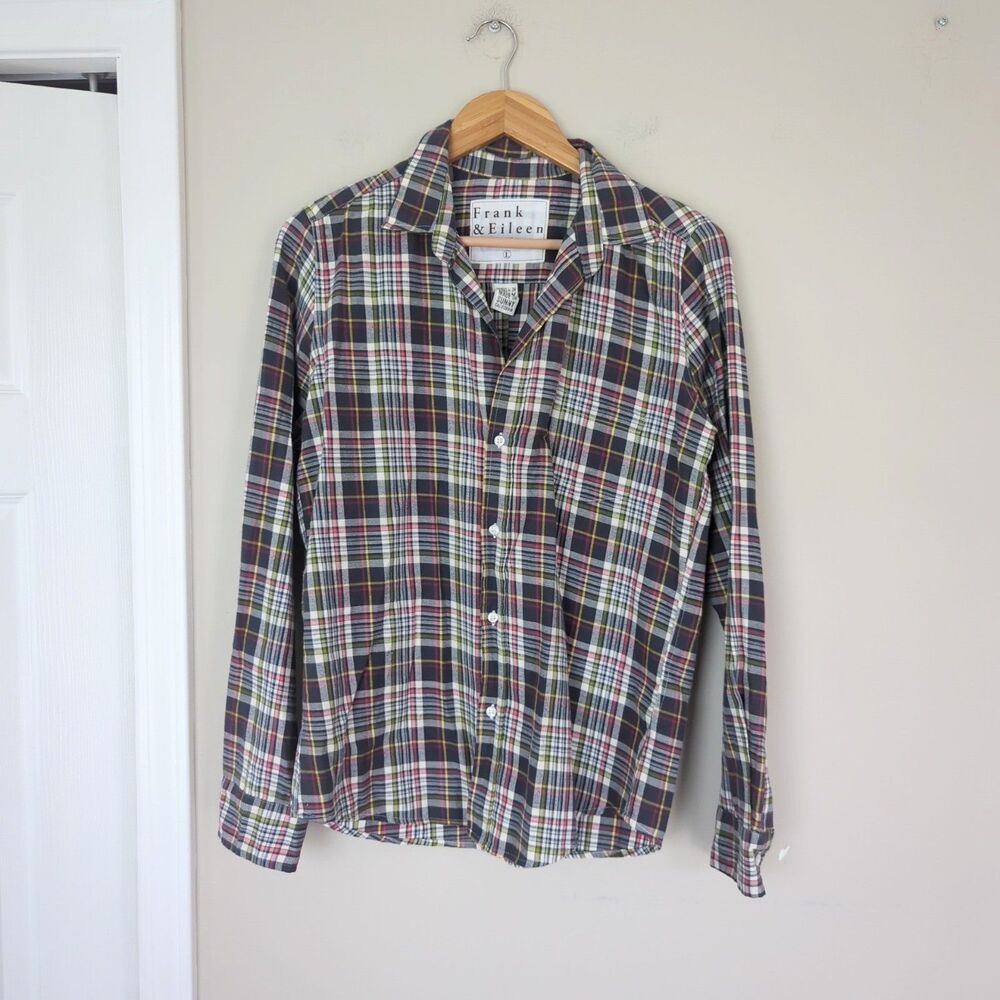 Frank and Eileen Barry Plaid Button Up Long Sleeve Top Women's Large Red Blue